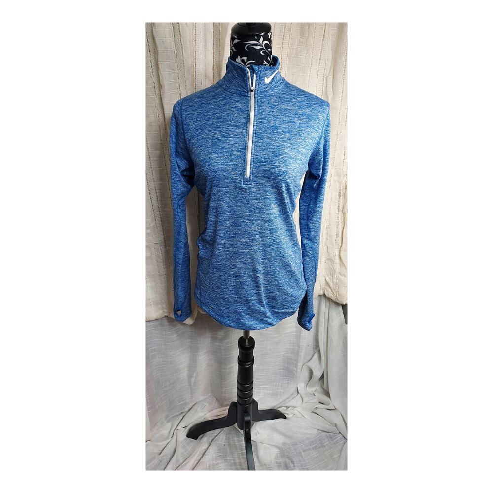 Nike Pro Women's Blue Dri FIT Mock Neck Running Top 1/2 Zip Thumb Holes SZ Small